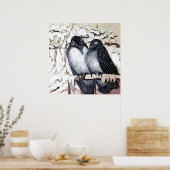 WINTERLIEBE VÖGEL IM SCHNEE Schwarz-weiß Poster (Küche)