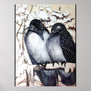 WINTERLIEBE VÖGEL IM SCHNEE Schwarz-weiß Poster