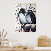 WINTERLIEBE VÖGEL IM SCHNEE Schwarz-weiß Poster (Küche)