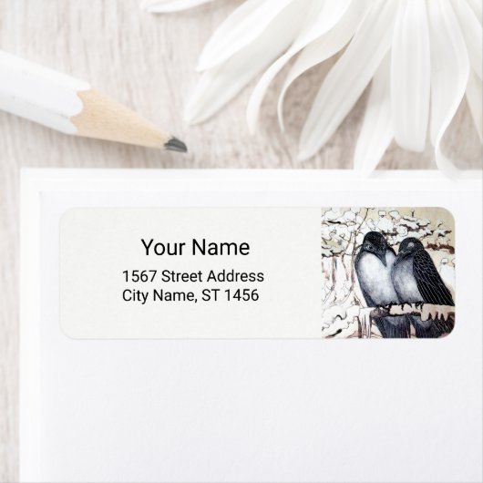 WINTERLIEBE VÖGEL IM SCHNEE Schwarz-Weiß Zeichnend (Insitu)