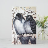 WINTERLIEBE VÖGEL IM SCHNEE Schwarz-Weiß Zeichnend Briefpapier (Stehend Vorderseite)