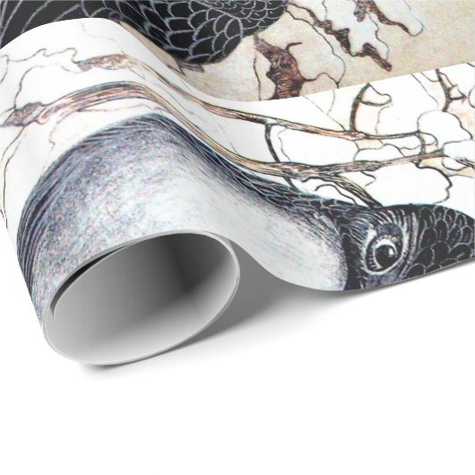 WINTERLIEBE VÖGEL IM SCHNEE Schwarz-Weiß Zeichnend Geschenkpapier (Rolleneckpunkt)