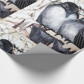 WINTERLIEBE VÖGEL IM SCHNEE Schwarz-Weiß Zeichnend Geschenkpapier (Ecke)