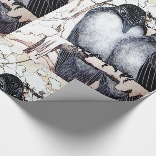 WINTERLIEBE VÖGEL IM SCHNEE Schwarz-Weiß Zeichnend Geschenkpapier (Ecke)