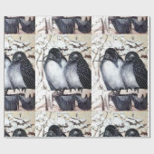 WINTERLIEBE VÖGEL IM SCHNEE Schwarz-Weiß Zeichnend Geschenkpapier (Flach)