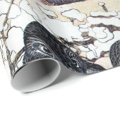 WINTERLIEBE VÖGEL IM SCHNEE Schwarz-Weiß Zeichnend Geschenkpapier (Rolleneckpunkt)