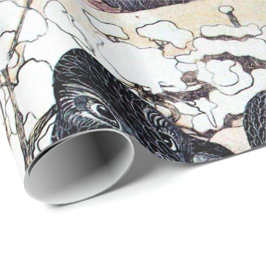 WINTERLIEBE VÖGEL IM SCHNEE Schwarz-Weiß Zeichnend Geschenkpapier (Rolleneckpunkt)