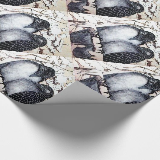 WINTERLIEBE VÖGEL IM SCHNEE Schwarz-Weiß Zeichnend Geschenkpapier (Ecke)
