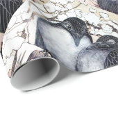 WINTERLIEBE VÖGEL IM SCHNEE Schwarz-Weiß Zeichnend Geschenkpapier (Rolleneckpunkt)