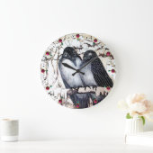 WINTERLIEBE VÖGEL IM SCHNEE Schwarz-Weiß Zeichnend Große Wanduhr (Zuhause)