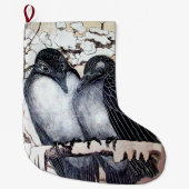 WINTERLIEBE VÖGEL IM SCHNEE Schwarz-Weiß Zeichnend Großer Weihnachtsstrumpf (Vorderseite)