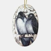 WINTERLIEBE VÖGEL IM SCHNEE Schwarz-Weiß Zeichnend Keramik Ornament (Links)