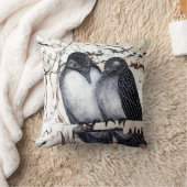 WINTERLIEBE VÖGEL IM SCHNEE Schwarz-Weiß Zeichnend Kissen (Decke)