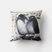 WINTERLIEBE VÖGEL IM SCHNEE Schwarz-Weiß Zeichnend Kissen (Rückseite)
