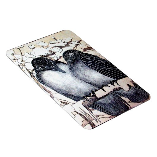 WINTERLIEBE VÖGEL IM SCHNEE Schwarz-Weiß Zeichnend Magnet (Rechte Seite)