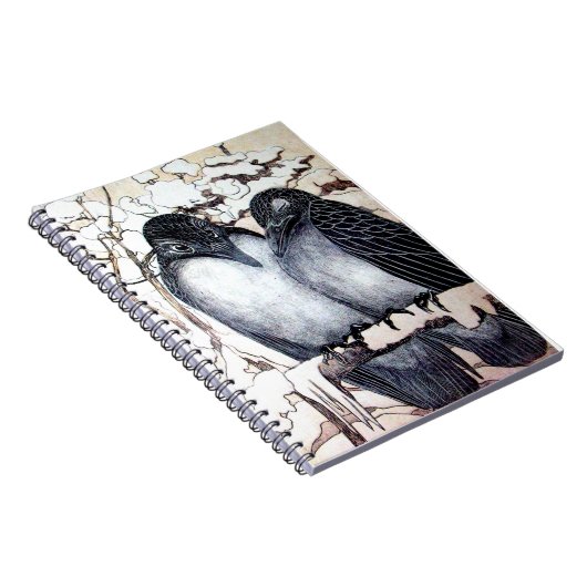 WINTERLIEBE VÖGEL IM SCHNEE Schwarz-Weiß Zeichnend Notizblock (Rechte Seite)
