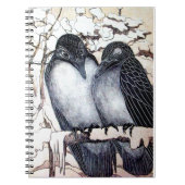 WINTERLIEBE VÖGEL IM SCHNEE Schwarz-Weiß Zeichnend Notizblock (Vorderseite)