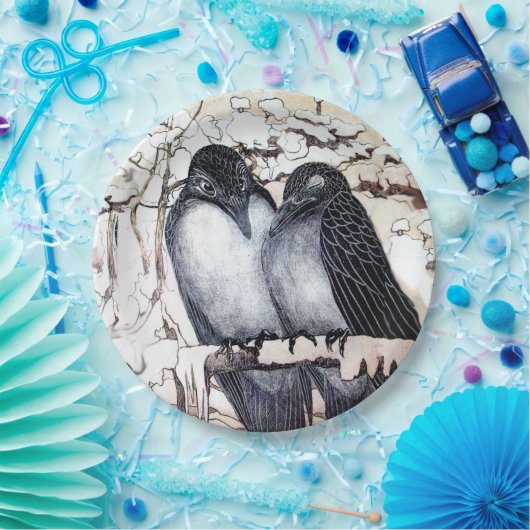 WINTERLIEBE VÖGEL IN SCHNEEPAPIERPLATTE PAPPTELLER (Party)