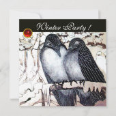 WINTERLIEBE VÖGEL SCHWARZ-WEISS ROT GEM MONOGRAM EINLADUNG (Vorderseite)
