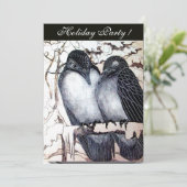 WINTERLIEBE VÖGEL SCHWARZ-WEISSES ROTES DAMASK-MON EINLADUNG (Stehend Vorderseite)