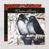 WINTERLIEBE VÖGEL SCHWARZ-WEISSES ROTES DAMASK-MON EINLADUNG (Vorne/Hinten)