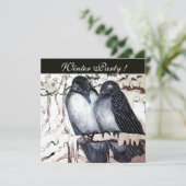 WINTERLIEBE VÖGEL SCHWARZ-WEISSES ROTES DAMASK-MON EINLADUNG (Stehend Vorderseite)