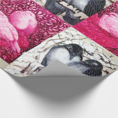 WINTERLIEBE VÖGEL UND WEISSE DOVEN IN PINK FUCHSIA GESCHENKPAPIER (Ecke)