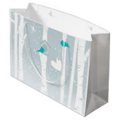 Winterliebvögel in Weiß und Grau Große Geschenktüte (Rückseite Schrägansicht)
