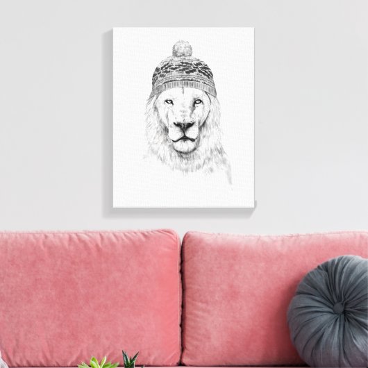 Winterlion (bw. leinwanddruck (Insitu (Wohnzimmer))