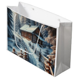 Winterlogmelkabine an einem schneebedeckten Weihna Große Geschenktüte
