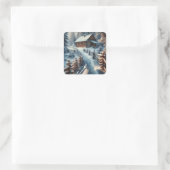 Winterlogmelkabine an einem schneebedeckten Weihna Quadratischer Aufkleber (Tasche)