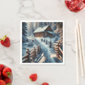 Winterlogmelkabine an einem schneebedeckten Weihna Serviette (Beispiel)