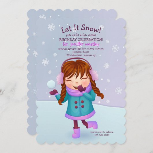 Wintermädchen Einladung (Vorne/Hinten)