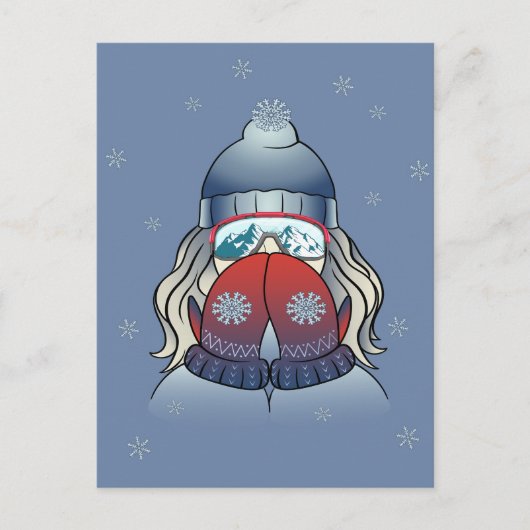 Wintermädchen mit Schneeflocke Feiertagspostkarte (Vorderseite)