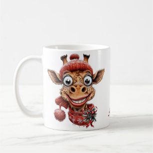 Wintermagie mit niedlicher Cartoon-Giraffe Kaffeetasse