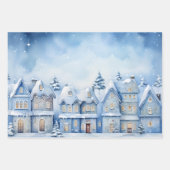 Wintermärchen Schneehäuser Scene Blue und White Geschenkpapier Set (Vorderseite 2)
