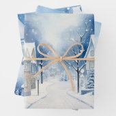 Wintermärchen Schneehäuser Scene Blue und White Geschenkpapier Set (Beispiel)