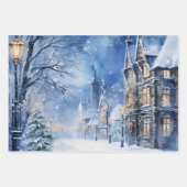 Wintermärchen Schneehäuser Scene Blue und White Geschenkpapier Set (Vorderseite 2)
