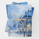 Wintermärchen Schneehäuser Scene Blue und White Geschenkpapier Set (Beispiel)
