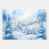 Wintermärchen Schneehäuser Scene Blue und White Geschenkpapier Set (Vorderseite 3)
