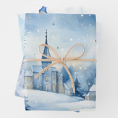 Wintermärchen Schneehäuser Scene Blue und White Geschenkpapier Set (Beispiel)