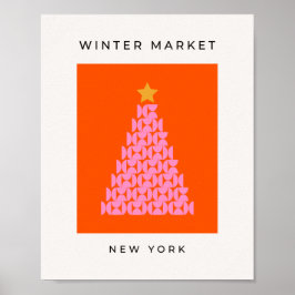 Wintermarkt 02 Weihnachtsbaum Rosa und Orange Poster