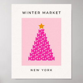 Wintermarkt 09 Preppy Pink Weihnachtsbaum Poster
