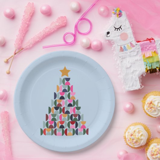 Wintermarkt 10 farbenfroher Weihnachtsbaum Pappteller (Party)