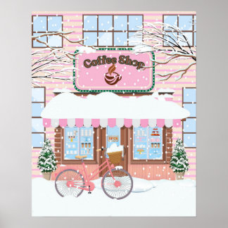 Wintermärsche, ein gemütlicher Coffee Shop im Schn Poster