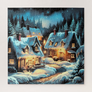 Wintermärsche: Ein schneesicheres Dorf bei Nacht Puzzle