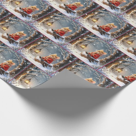Wintermäuse und Lattern in Schneeflocken Geschenkpapier (Ecke)