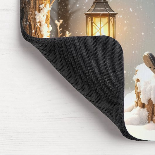 Wintermäuse und Lattern in Schneeflocken Mousepad (Ecke)