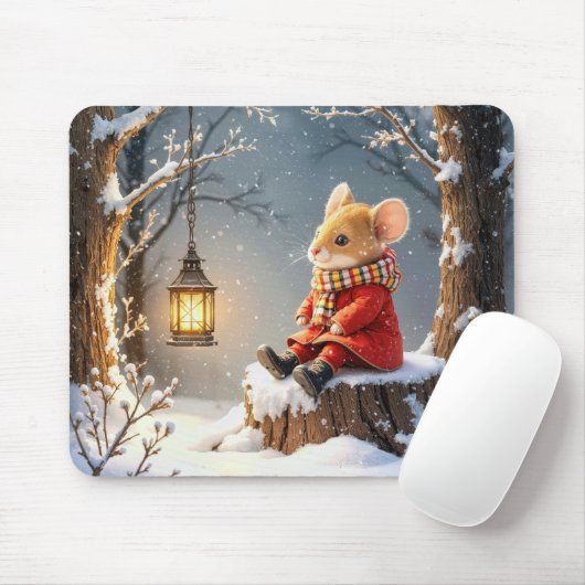 Wintermäuse und Lattern in Schneeflocken Mousepad (Mit Mouse)