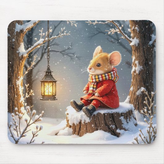 Wintermäuse und Lattern in Schneeflocken Mousepad (Vorne)